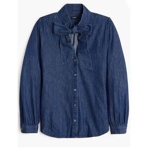 J Crew Bow Chambray Tie Neck Blouse XS